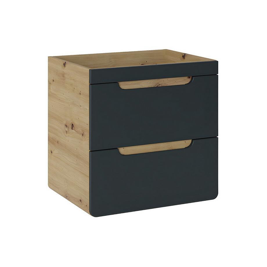 Vente-unique Waschbeckenunterschrank hängend - 60 cm - Naturfarben & Anthrazit - ARUBA  