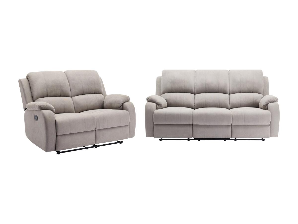 Vente-unique Relaxsofa 3-Sitzer & 2-Sitzer - Mikrofaser - Hellgrau - BRODY  