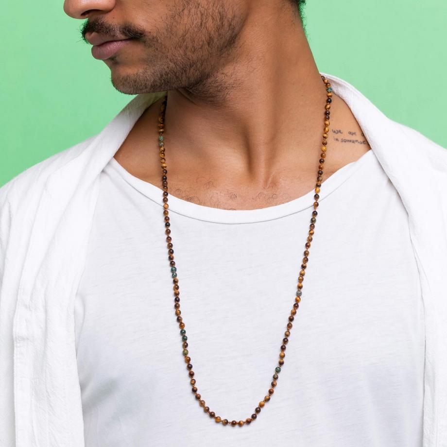 Balibay  Collier Dewin orné de pierres œil-de-tigre et jaspe 