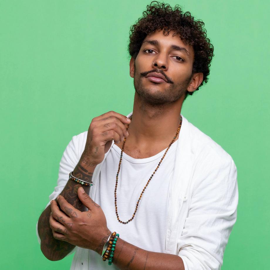 Balibay  Collier Dewin orné de pierres œil-de-tigre et jaspe 