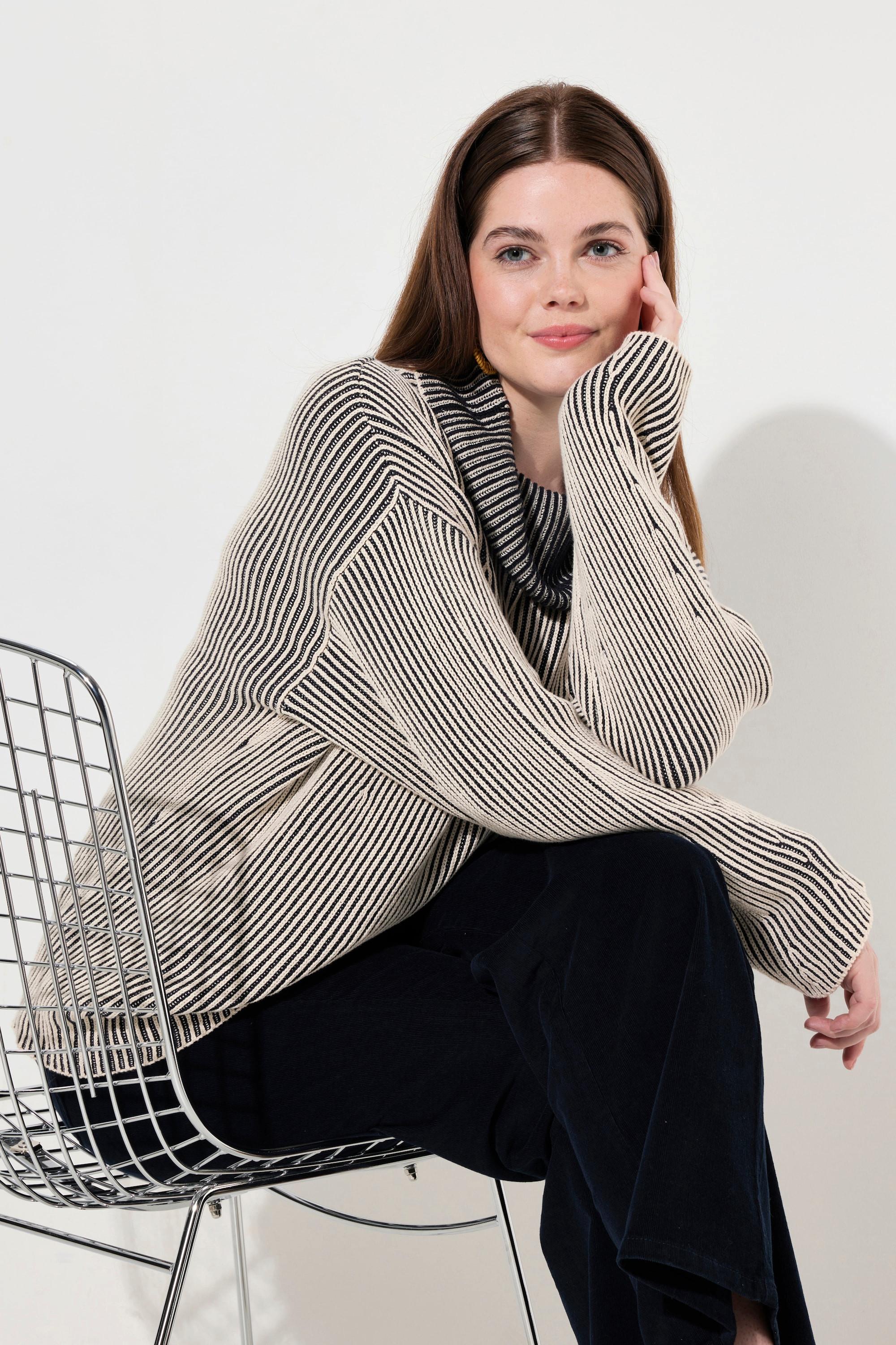 Ulla Popken  Pullover, Rippstrick, Rollkragen, Langarm, Biobaumwolle 