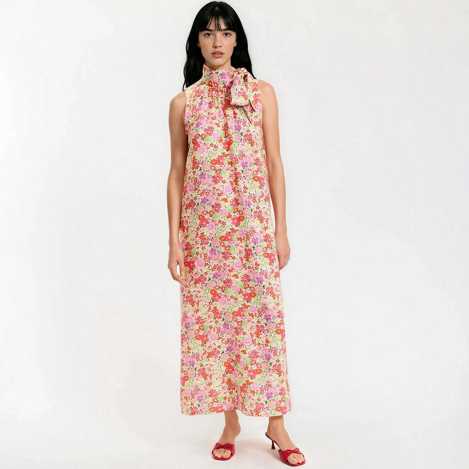 Langes ärmelloses Kleid mit Blumendruck