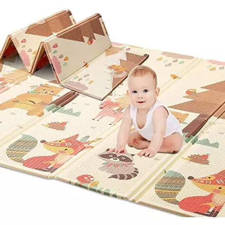 Activity-board Tapis de jeu pour bébé, tapis de jeu pliable, tapis de sol  pour bébé, matériau antidérapant XPE, portable pour l'intérieur ou  l'extérieur (forêt animale)