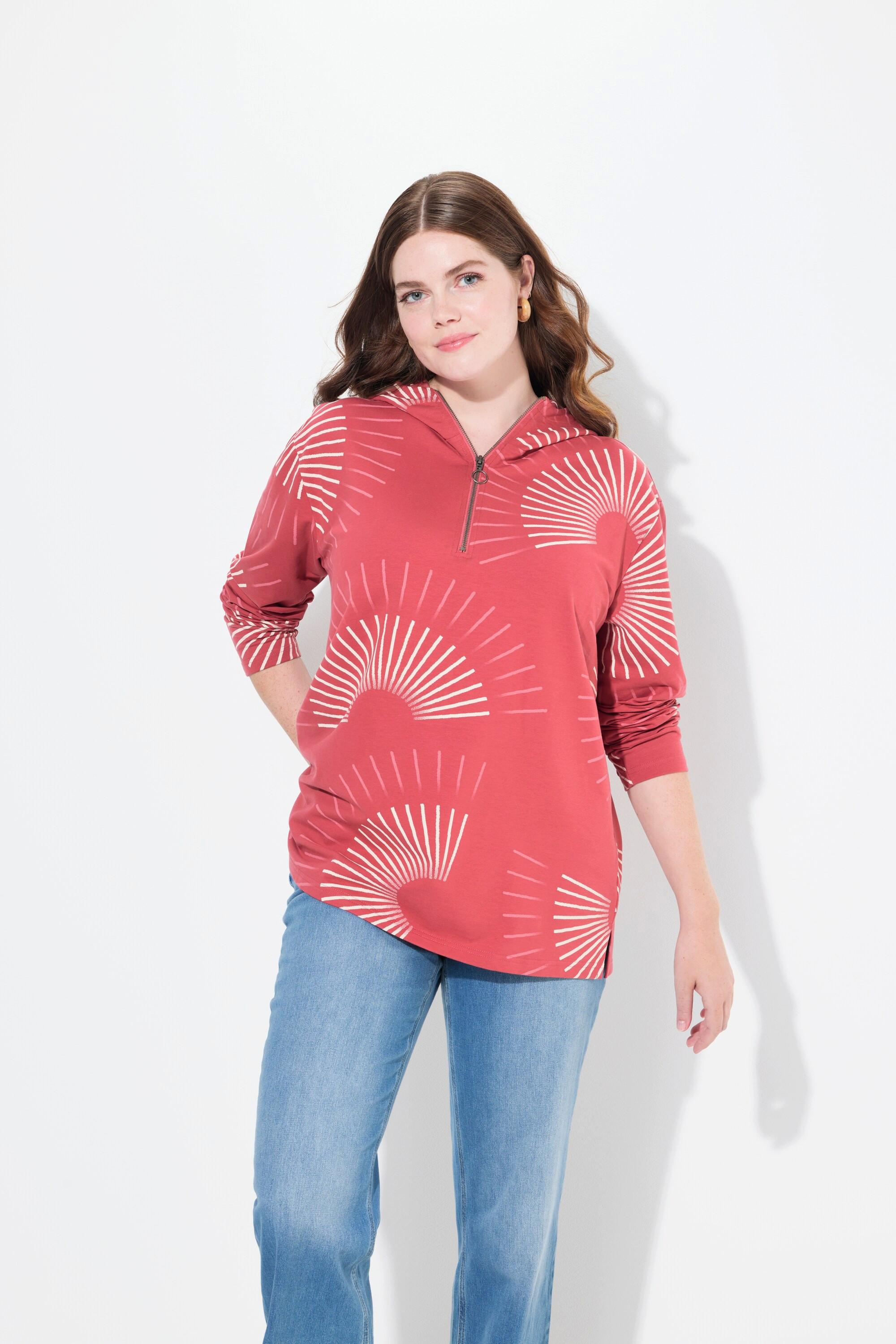 Ulla Popken Maglia con cappuccio Stampa grafica Maniche lunghe  