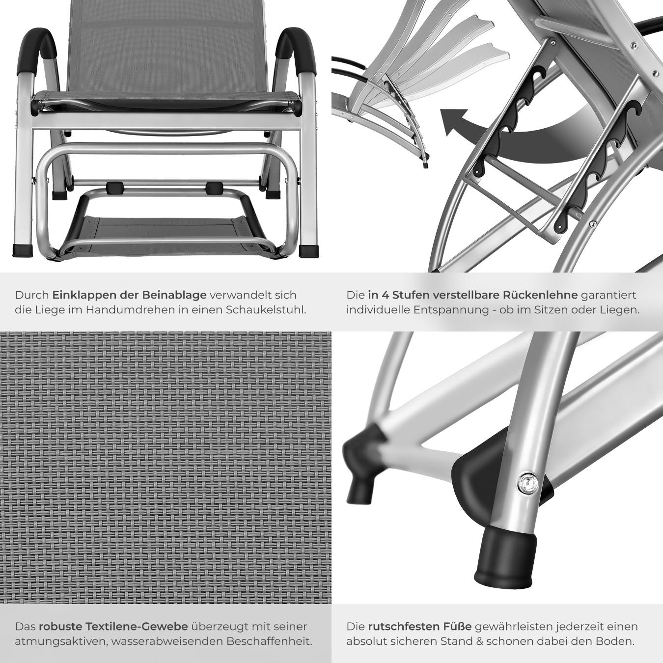 Tectake Chaise longue AVIGNON 2-en-1 fonction comme chaise longue ou fauteuil à bascule  
