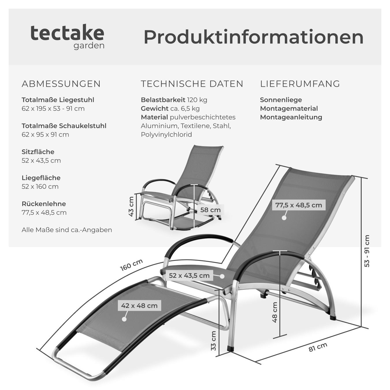 Tectake Chaise longue AVIGNON 2-en-1 fonction comme chaise longue ou fauteuil à bascule  