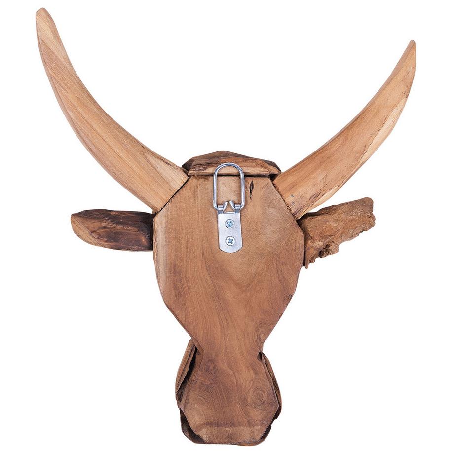 Beliani Wandfigur aus Teakholz  BULL HEAD  