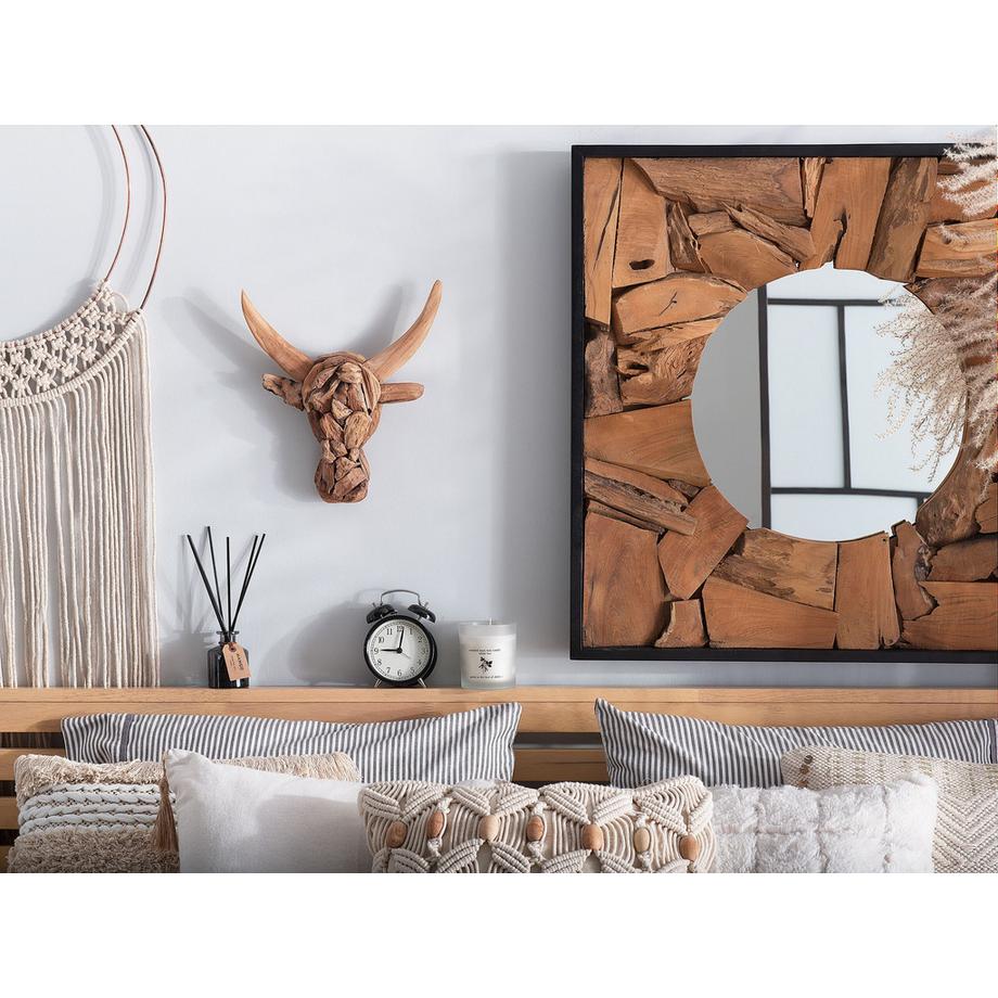 Beliani Wandfigur aus Teakholz  BULL HEAD  