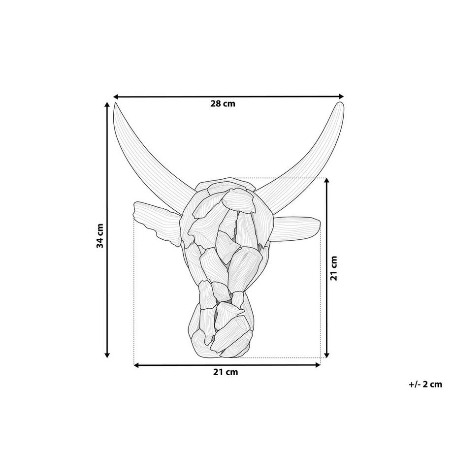 Beliani Wandfigur aus Teakholz  BULL HEAD  