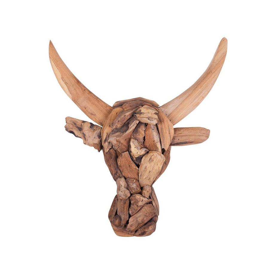 Beliani Wandfigur aus Teakholz  BULL HEAD  