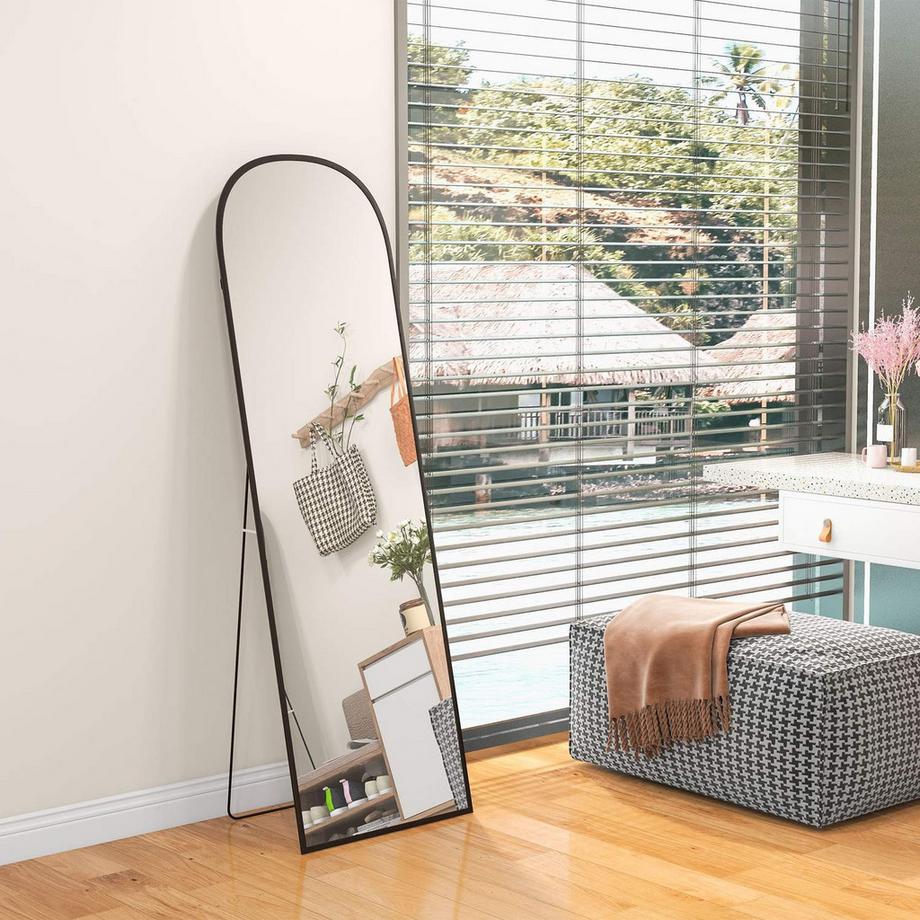 Northio Ganzkörperspiegel, 161,5 X 50 Cm Wandspiegel Mit Ständer, Aluminiumlegierungsrahmen, Standspiegel Für Wohnzimmer, Schlafzimmer, Schwarz  