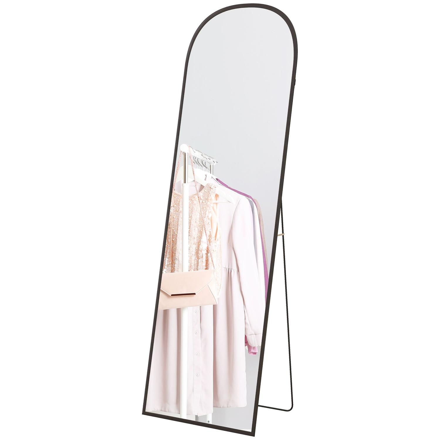 HOMCOM Miroir Pleine Longueur 64" X 20" Miroir Mural Avec Support Cadre En Alliage D'Aluminium Miroir Sur Pied Pour Salon Chambre À Coucher Noir  