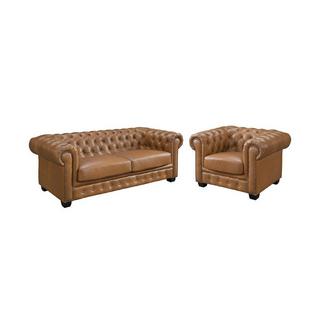 LINEA SOFA Chesterfield Garnitur 3+1 - Büffelleder - Karamellbraun - BRENTON  