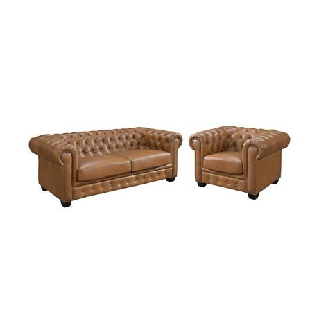 LINEA SOFA Chesterfield Garnitur 3+1 - Büffelleder - Karamellbraun - BRENTON  