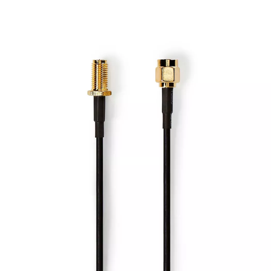 Nedis – Antennenkabel | RP SMA Stecker Buchse Vergoldet 50 Ohm Einzelmantelschutz 2,00 m Rund PVC Schwarz Etikett, 2 Meter