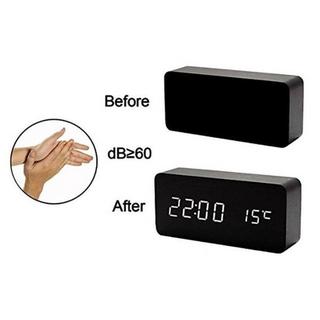 eStore Réveil LED numérique avec un design en bois - Noir / Blanc  