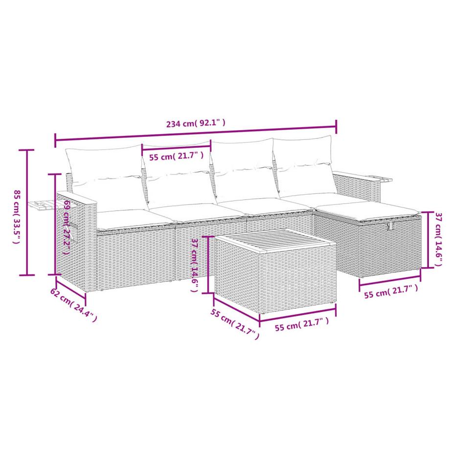 VidaXL set divano da giardino Polirattan  