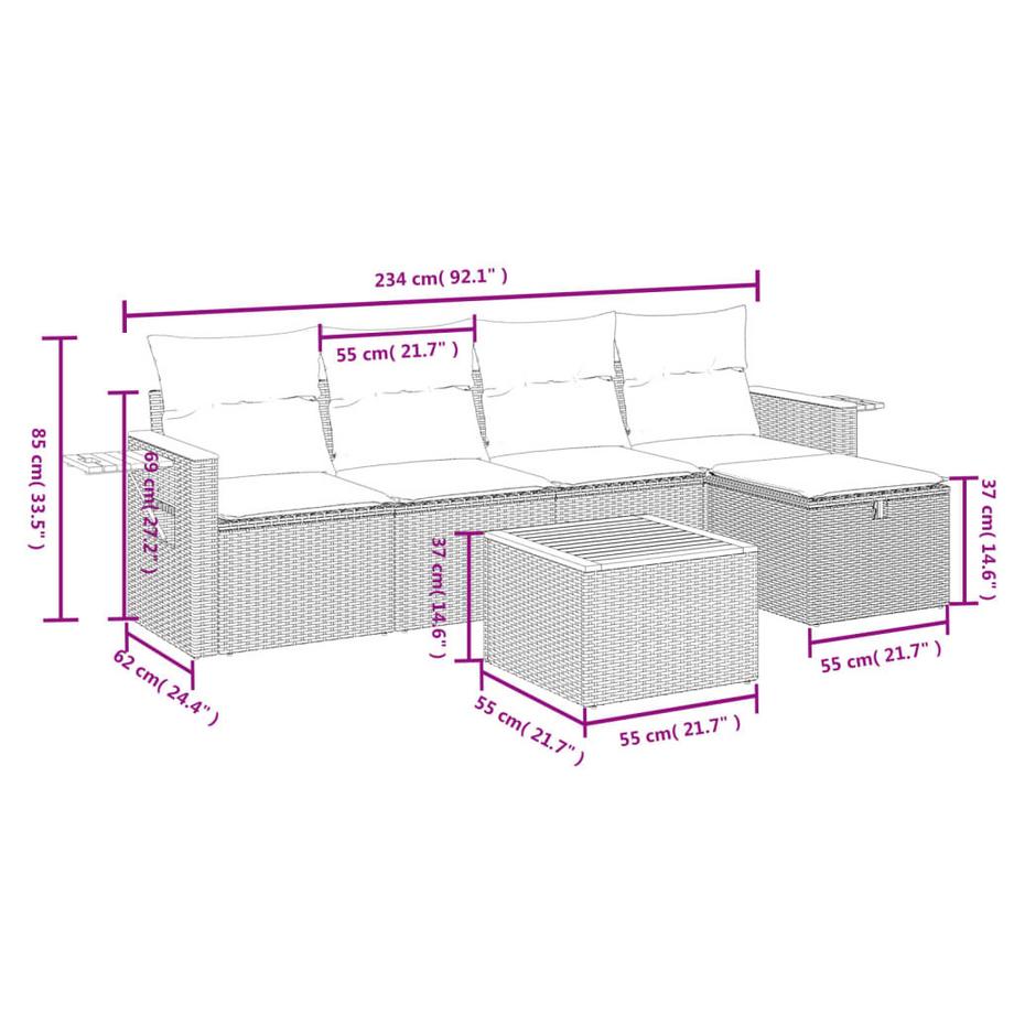 VidaXL set divano da giardino Polirattan  