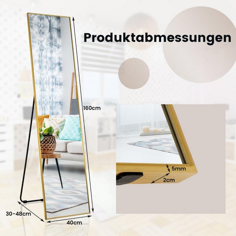 Northix 160 x 40 cm Ganzkörperspiegel 2 in 1 Standspiegel & Wandspiegel aus bruchsicherem Glas Gold  