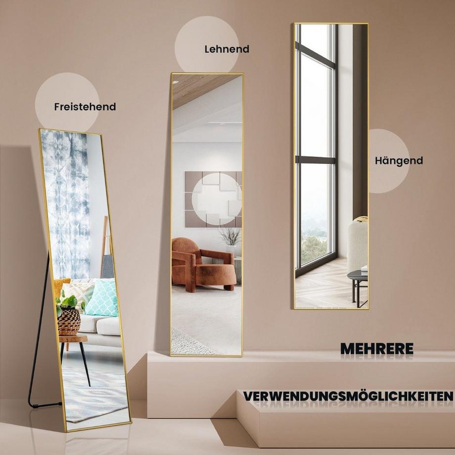 Northix 160 x 40 cm Ganzkörperspiegel 2 in 1 Standspiegel & Wandspiegel aus bruchsicherem Glas Gold  