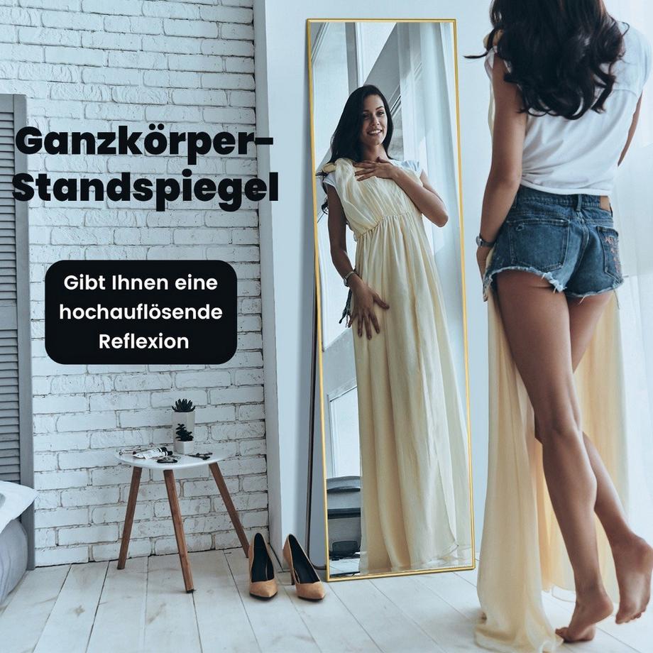 Northix 160 x 40 cm Ganzkörperspiegel 2 in 1 Standspiegel & Wandspiegel aus bruchsicherem Glas Gold  