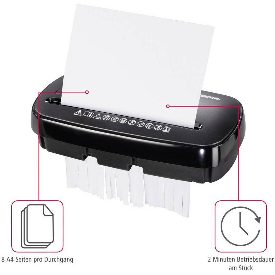 hama Basic S8CD Aktenvernichter 9 Blatt Streifenschnitt 6 mm P-1 11 l Vernichtet auch CDs, DVDs  