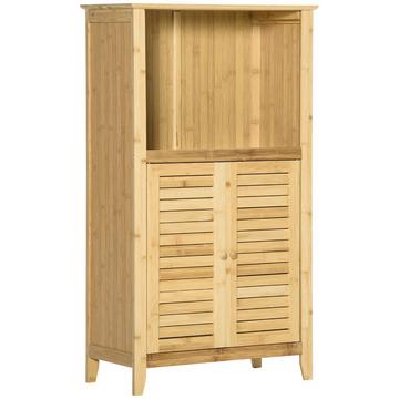 Meuble De Salle De Bain Étagère Sur Pied Avec Étagère Ouverte, En Bambou, Naturel, 50X25,5X92Cm