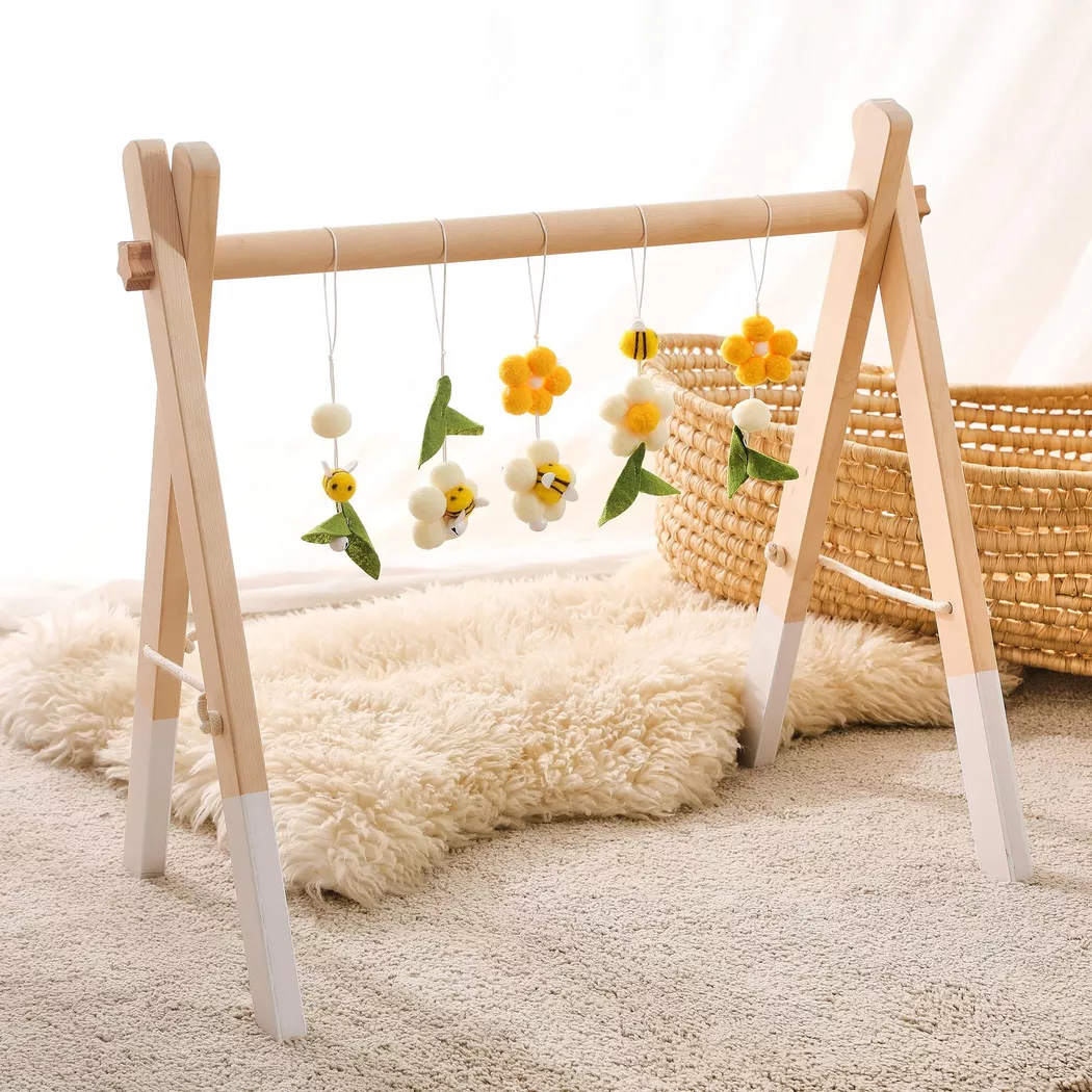 Activity-board - Baby Hölzerner Spielbogen, Baby Gym hölzernes Baby, Spielbogen Neugeborenes, One Size, Beige