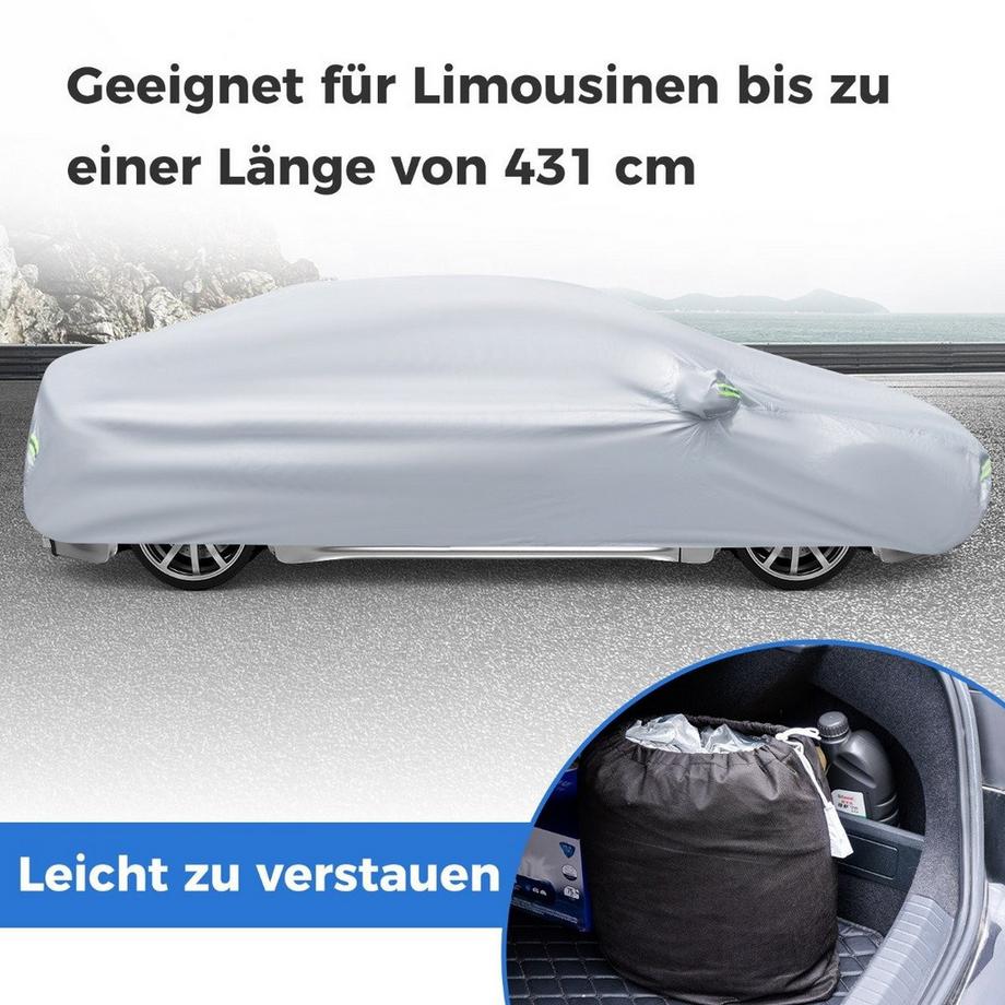Northix Auto Abdeckplane mit Reißverschluss & Tasche Wetterfeste Autoabdeckung 479 x 173 x 115 cm Silber  