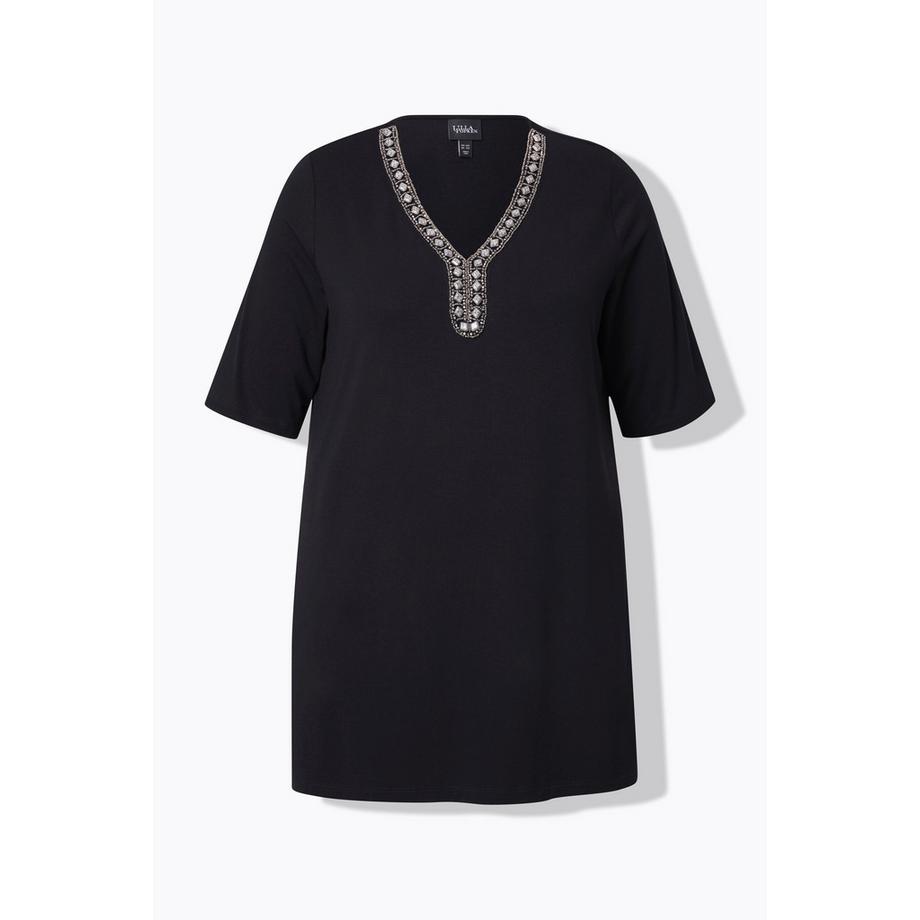 Ulla Popken T-shirt Pierres Décoratives Coupe Évasée Encolure V Manches Courtes  