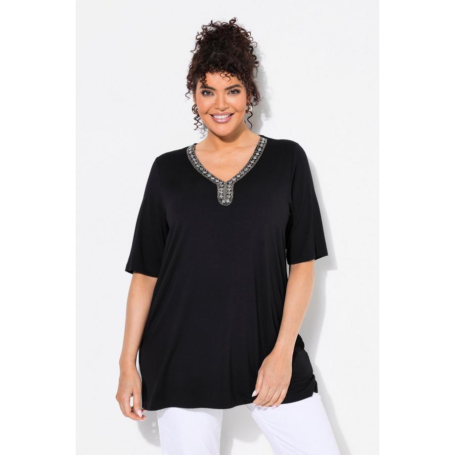 Ulla Popken T-shirt Pierres Décoratives Coupe Évasée Encolure V Manches Courtes  