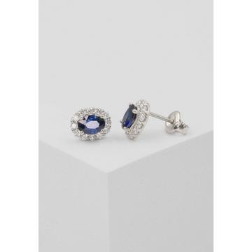 Clous d'oreilles or blanc 750 saphir 1.09ct. diamants 0,45ct. 10mm