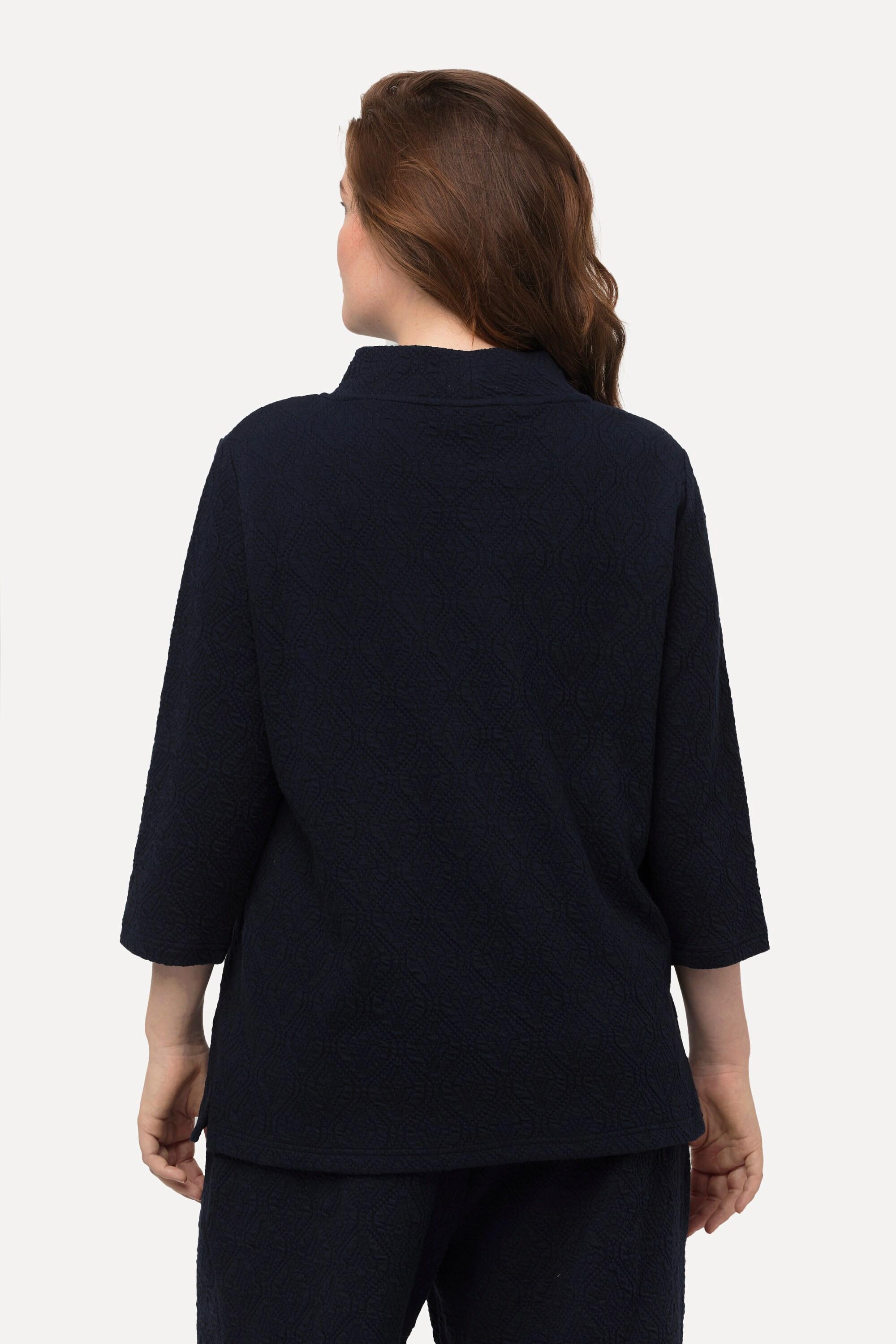 Ulla Popken  Sweatshirt, Struktur, Stehkragen, 3/4-Arm, Biobaumwolle 