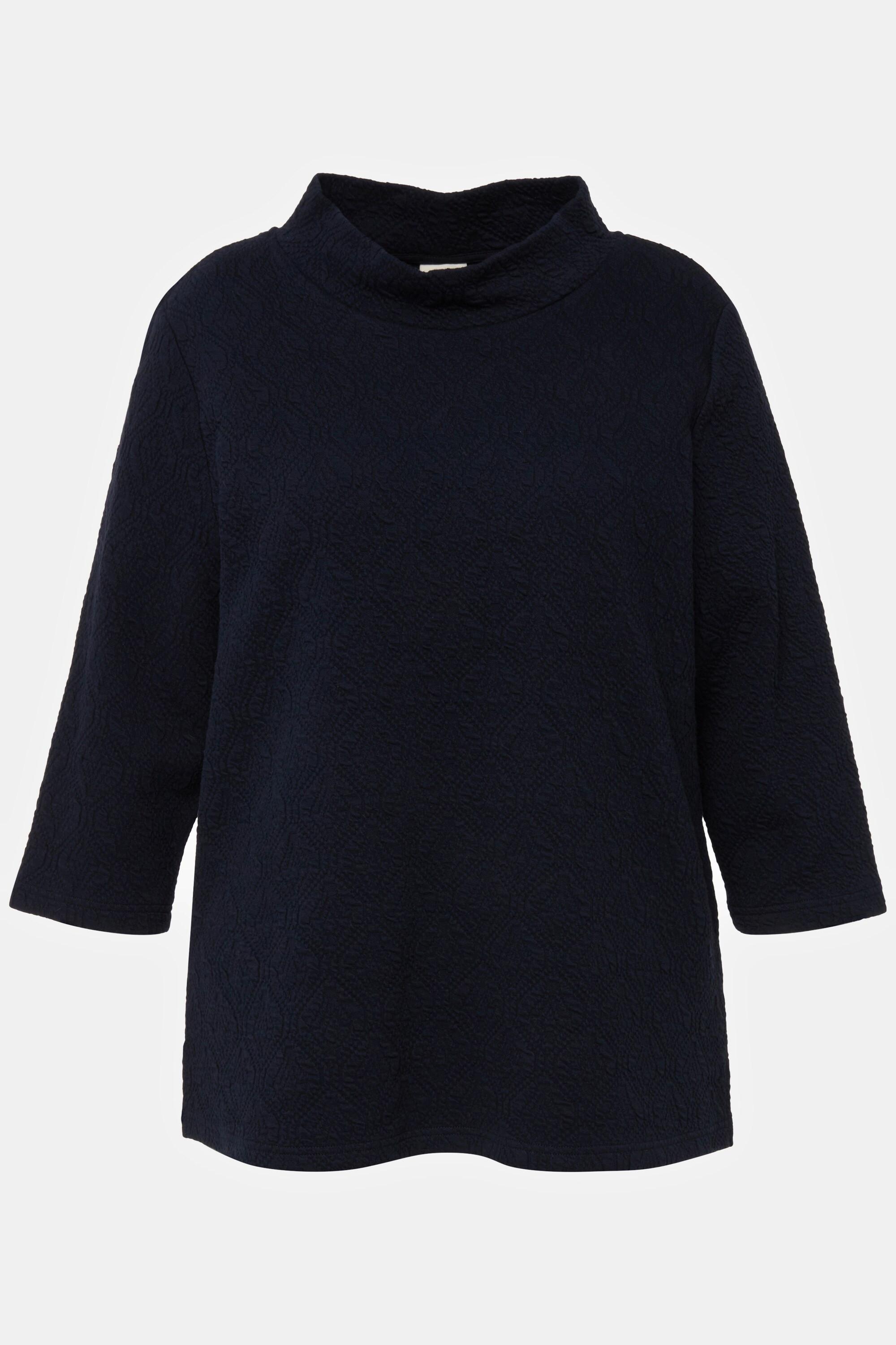 Ulla Popken  Sweatshirt, Struktur, Stehkragen, 3/4-Arm, Biobaumwolle 