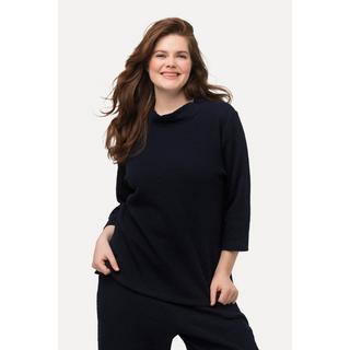 Ulla Popken  Sweat-shirt à col montant et manches 3/4, matière texturée en coton bio 