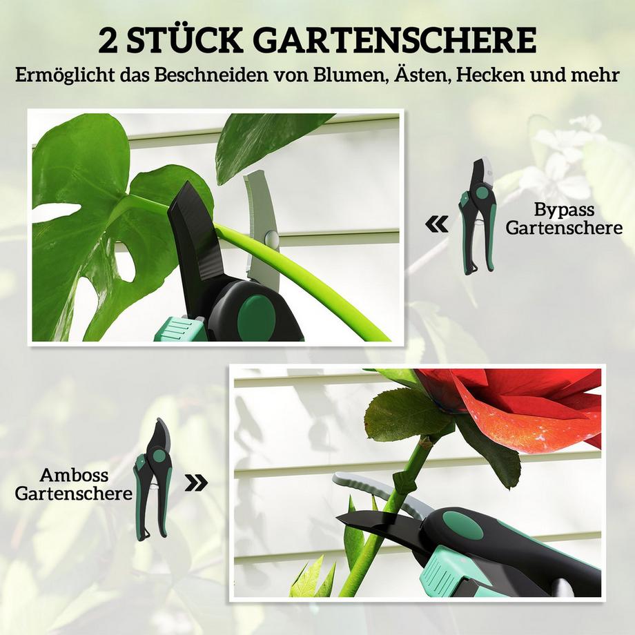 Northio  Gartenwerkzeug Set 2 Stück Garten Werkzeug aus Metall Gartengeräte mit Gartenschere Grün+Schwarz 