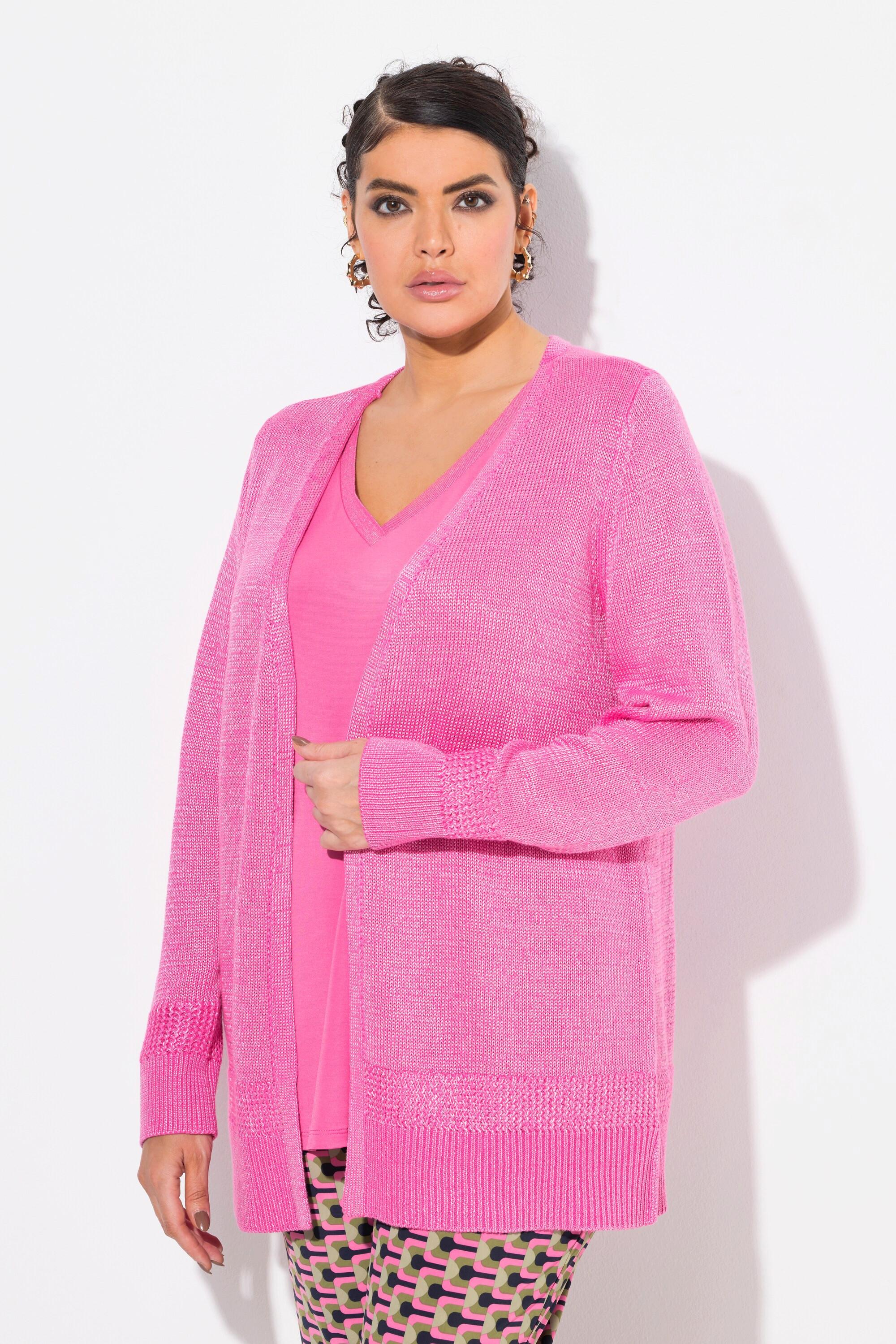 Ulla Popken Cardigan Scollo a V Aperto Maniche Lunghe  