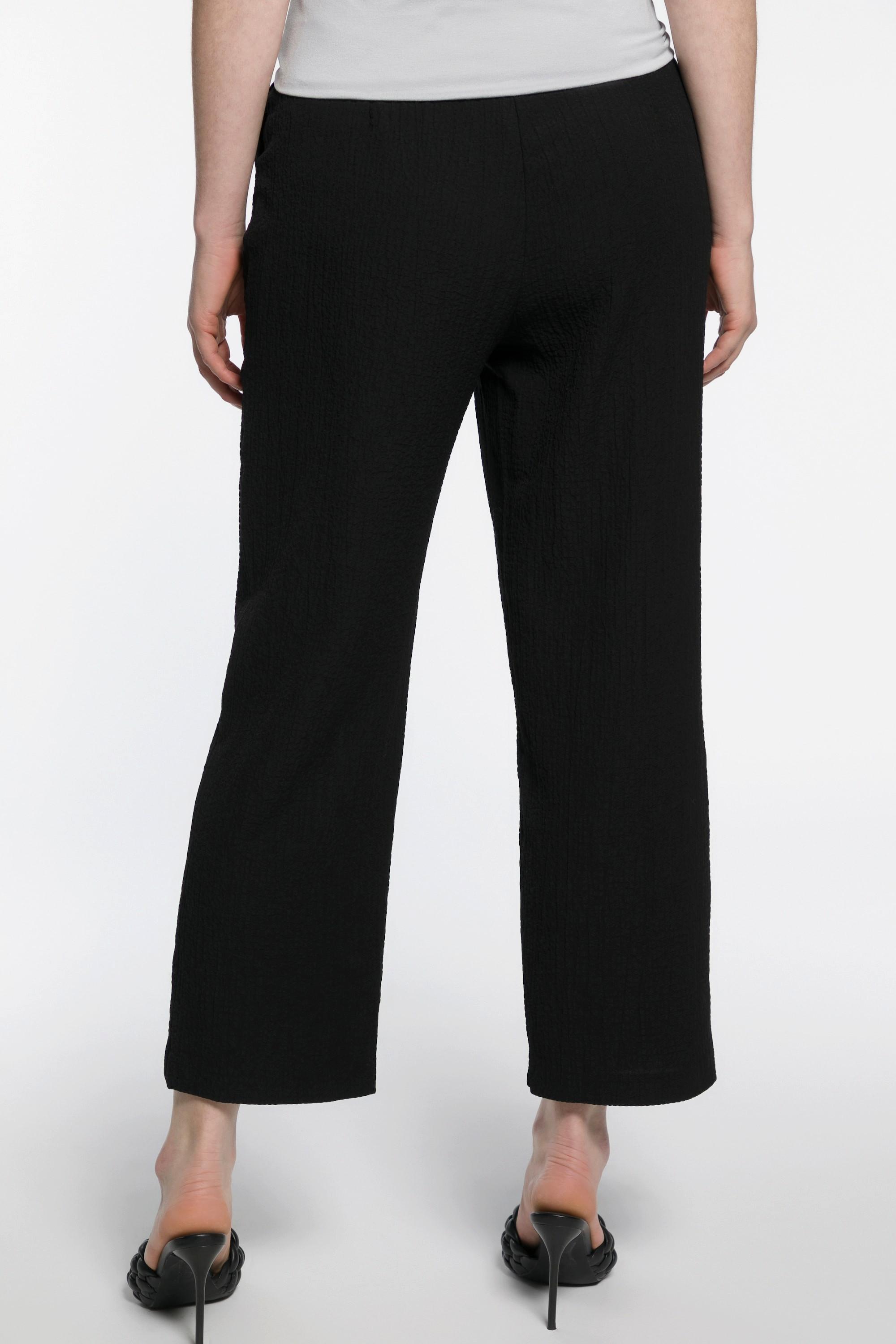 Ulla Popken  Pantaloni a 7/8 con taglio della gamba dritto e ampio, texture e cintura comoda 