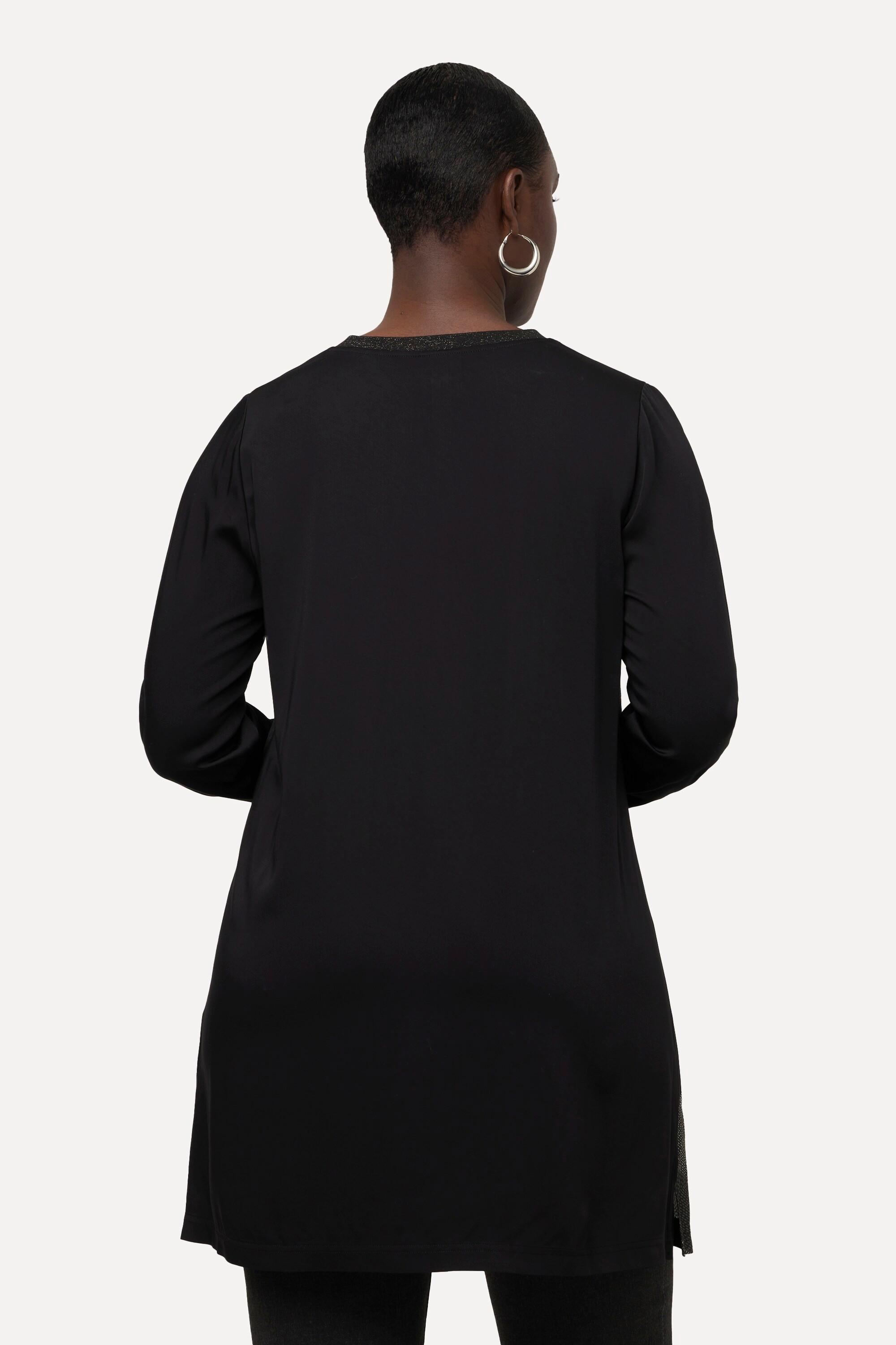 Ulla Popken Longtunika Glitzerstreifen V-Ausschnitt Langarm  