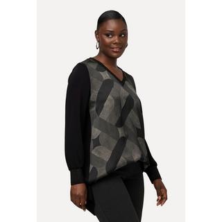 Ulla Popken Longtunika Glitzerstreifen V-Ausschnitt Langarm  