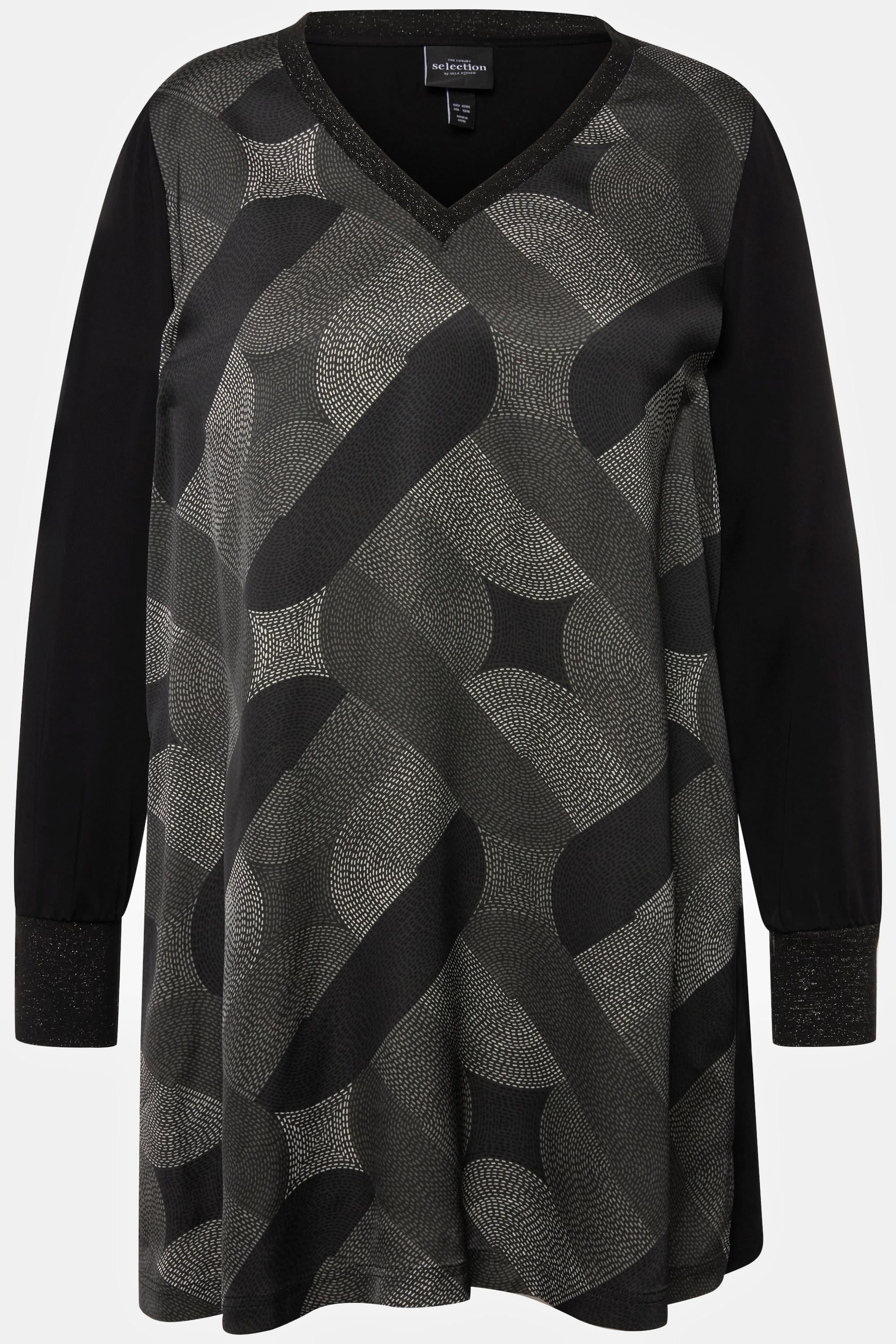 Ulla Popken Longtunika Glitzerstreifen V-Ausschnitt Langarm  
