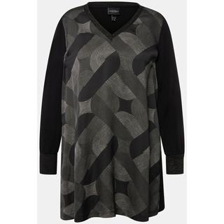 Ulla Popken Longtunika Glitzerstreifen V-Ausschnitt Langarm  