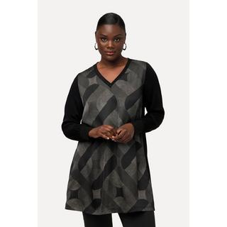 Ulla Popken Longtunika Glitzerstreifen V-Ausschnitt Langarm  