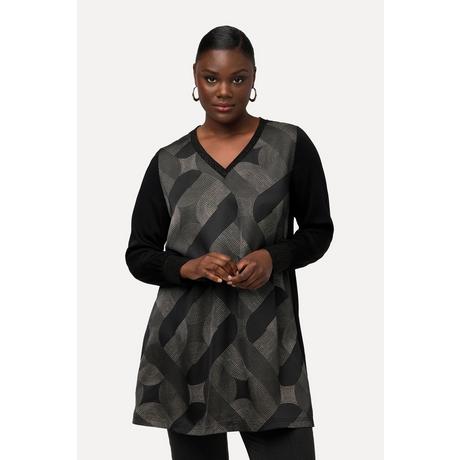 Ulla Popken Longtunika Glitzerstreifen V-Ausschnitt Langarm  