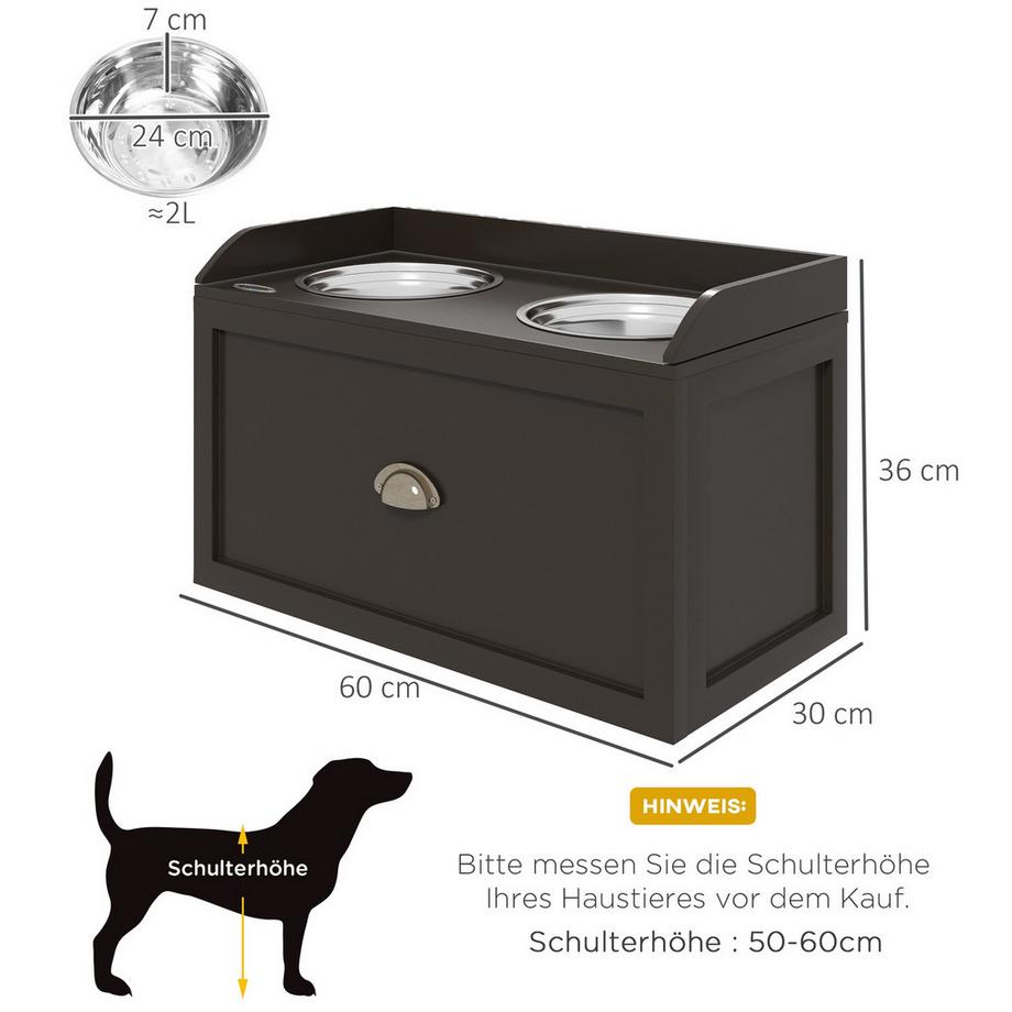Northio  Hundenapf, 2 x 2L Futternapf, erhöhter Fressnapf mit Schublade, Edelstahlnapf, Futterstation für große Hunde, Kaffee 