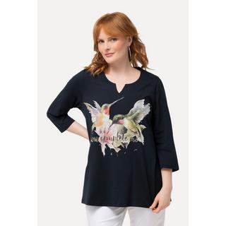 Ulla Popken  T-shirt, colibri, coupe évasée, col tunisien, manches 3/4 