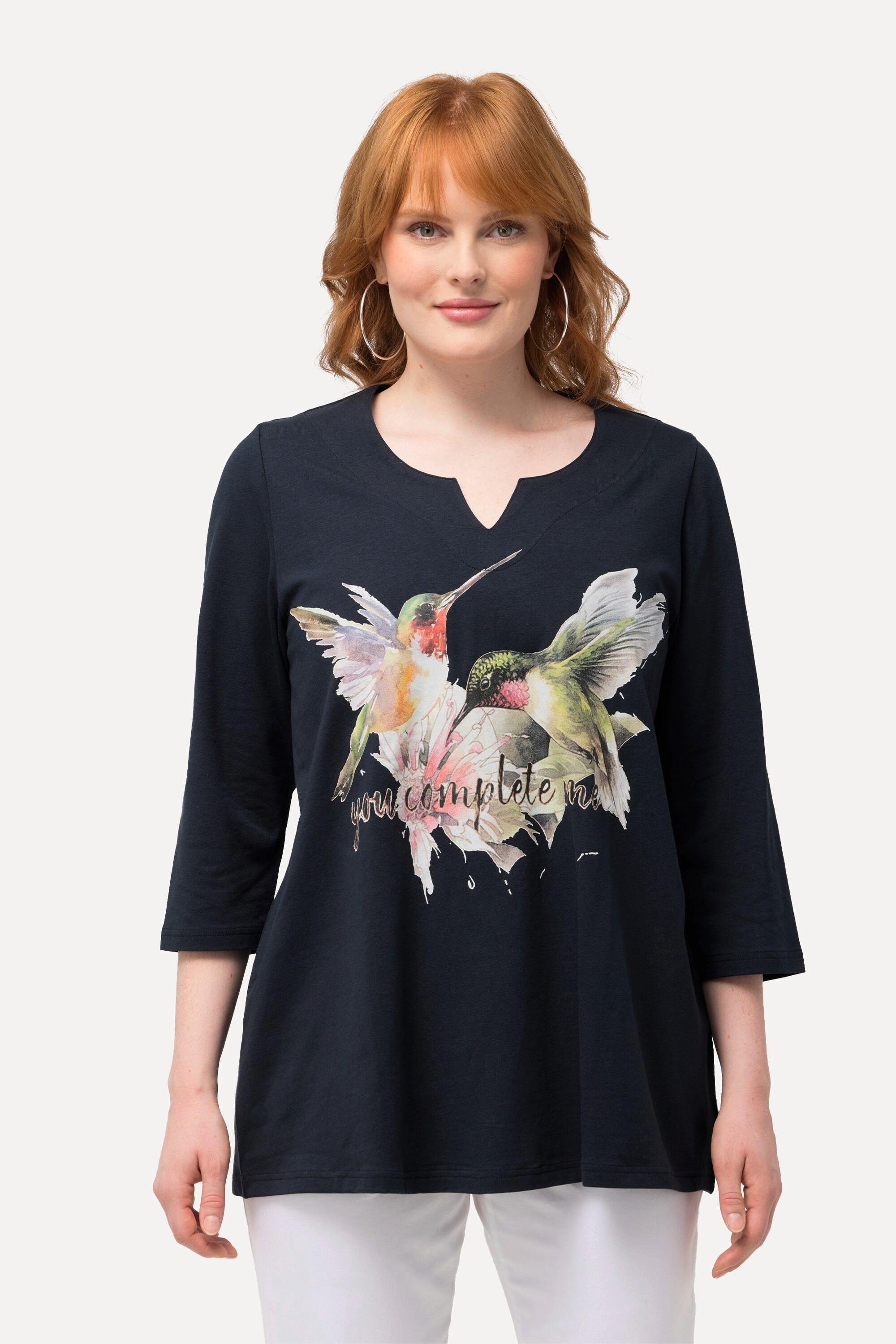 Ulla Popken  Shirt, Kolibri, A-Linie, Tunika-Ausschnitt, 3/4-Arm 