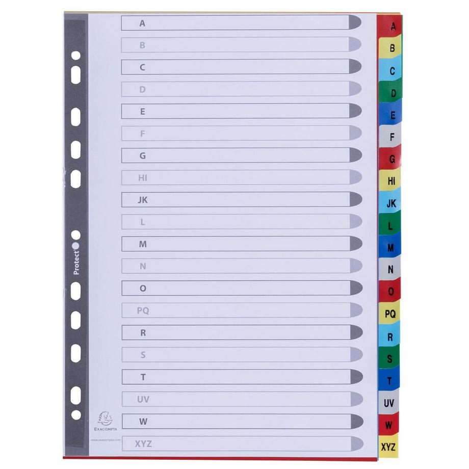 Exacompta Intercalaires imprimés alphabétiques PP couleurs 12/100 AZ - A4 - x 20  