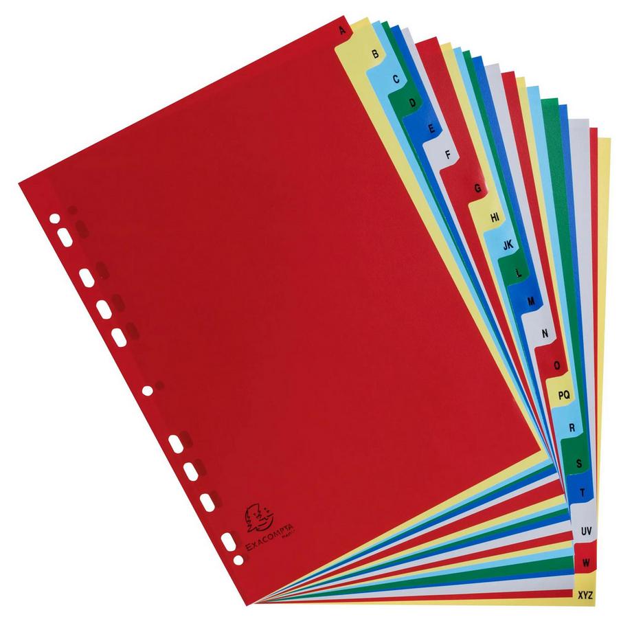 Exacompta Intercalaires imprimés alphabétiques PP couleurs 12/100 AZ - A4 - x 20  