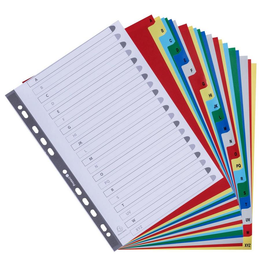 Exacompta Intercalaires imprimés alphabétiques PP couleurs 12/100 AZ - A4 - x 20  